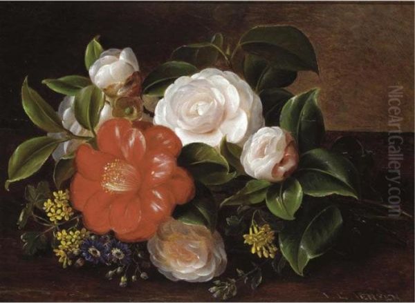 Still Life Of Camellia And Roses Oil Painting by Johan Laurentz Jensen