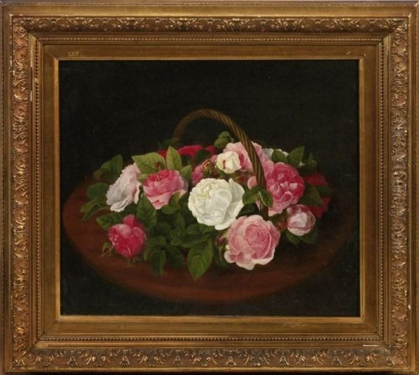 Blumenstilleben Mit Rosenkorb Oil Painting by Johan Laurentz Jensen