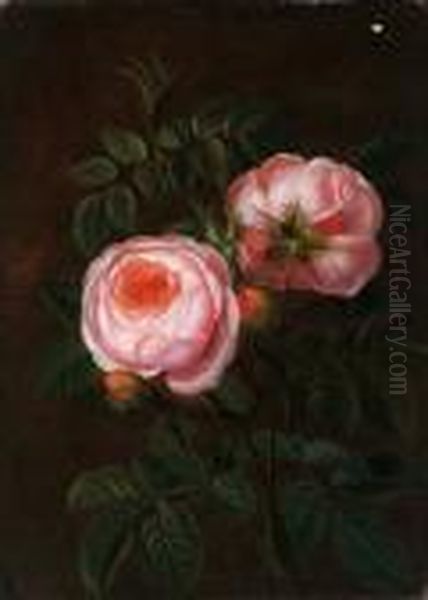 Natura Morta Con Rose Rosse Oil Painting by Johan Laurentz Jensen