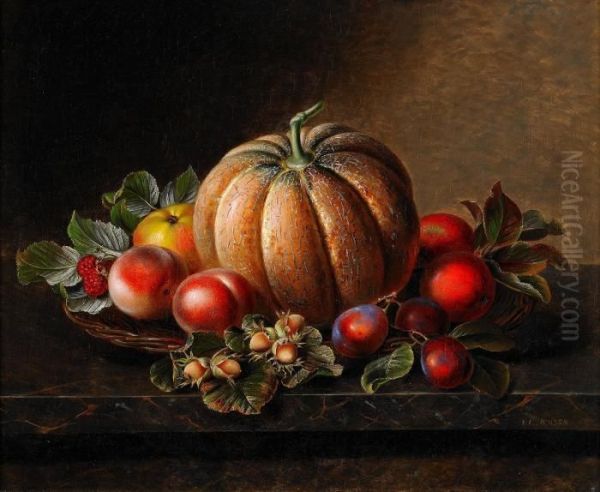 Stilleben Med Frukter Och Hasselnotter Oil Painting by Johan Laurentz Jensen