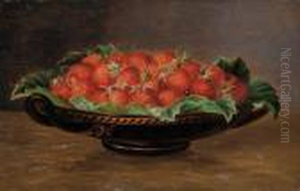 Strawberries In A Bowl Oil Painting by Johan Laurentz Jensen