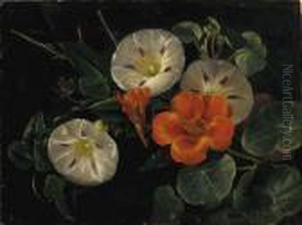 Bindweed And Nasturtium Oil Painting by Johan Laurentz Jensen