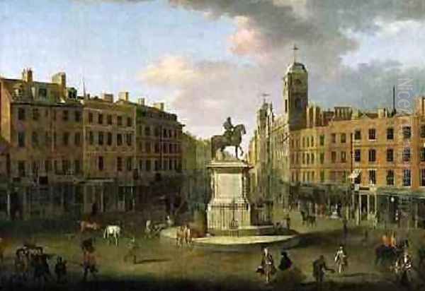 Charing Cross with the Statue of King Charles I and Northumberland House 1750 Oil Painting by Joseph Nickolls