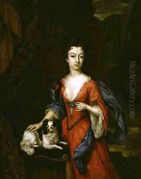 Portrait of a Lady with a Dog 1706 Oil Painting by Constantin Netscher