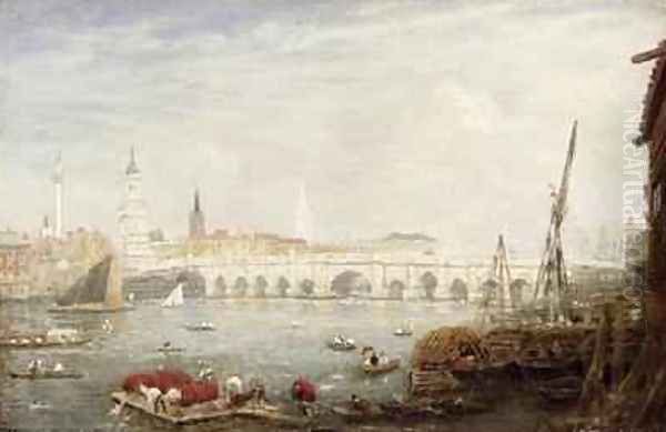 The Monument and London Bridge 1820-80 Oil Painting by Frederick Nash