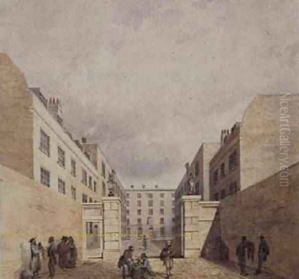 View of the East India Companys warehouses from Cutler Street 1836 Oil Painting by Frederick Nash