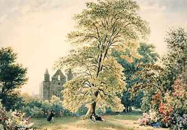 New College Gardens at Oxford 1831 Oil Painting by Frederick Nash