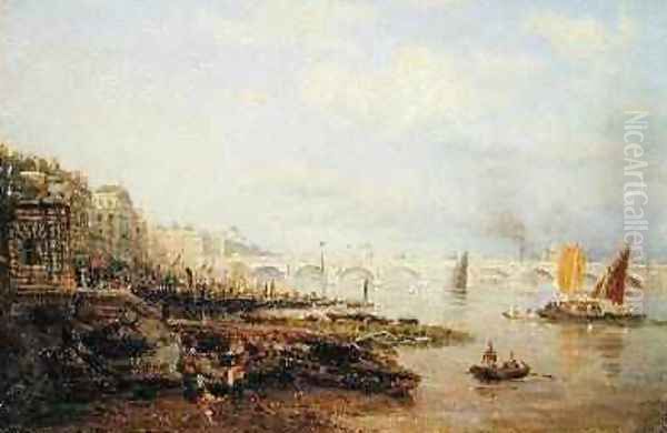 The Thames and Waterloo Bridge from Somerset House 1820-30 Oil Painting by Frederick Nash