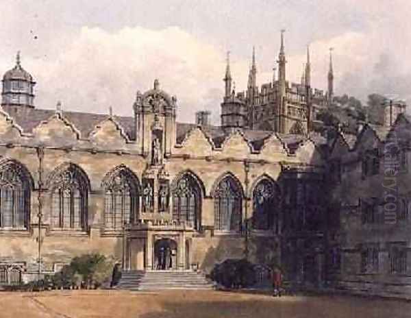 Exterior of Oriel College illustration from the History of Oxford Oil Painting by Frederick Nash