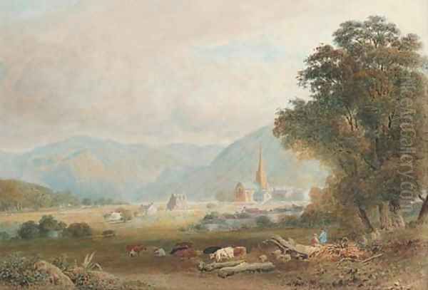 Keswick new Church looking into the Vale of Borrowdale, Cumberland Oil Painting by Frederick Nash