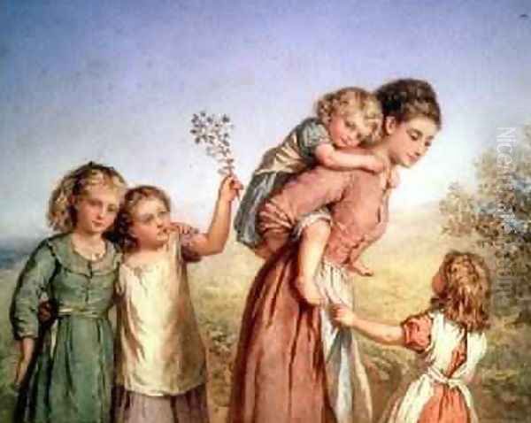 A Mother with her Children 1870 Oil Painting by Agnes Nicholl