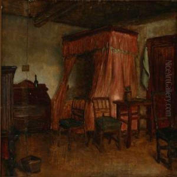 Ole Kr mmer's Livingroom In Hornb k Oil Painting by Viggo Johansen