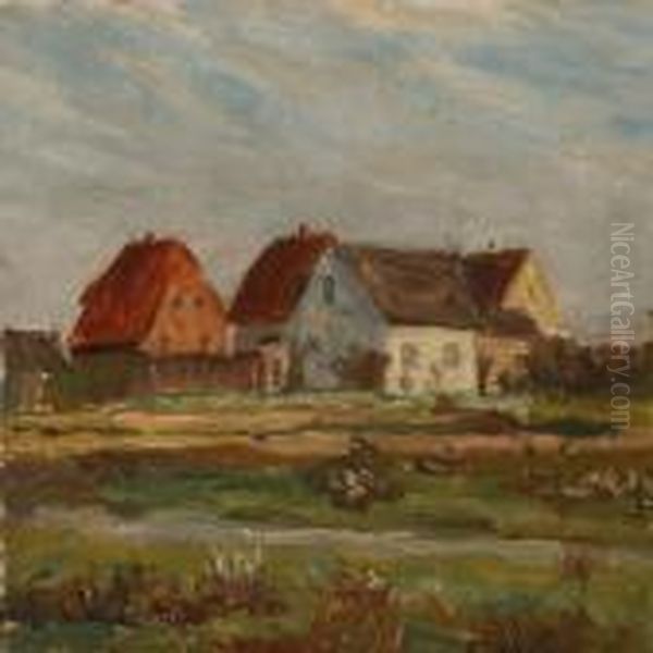 Landscape With Houses Oil Painting by Viggo Johansen