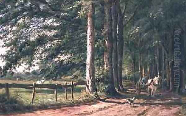 Horsecart on a country lane Oil Painting by Willem Carel Nakken