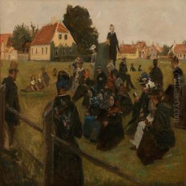 A Missionary Meetingin The Field Near Dragor Oil Painting by Viggo Johansen