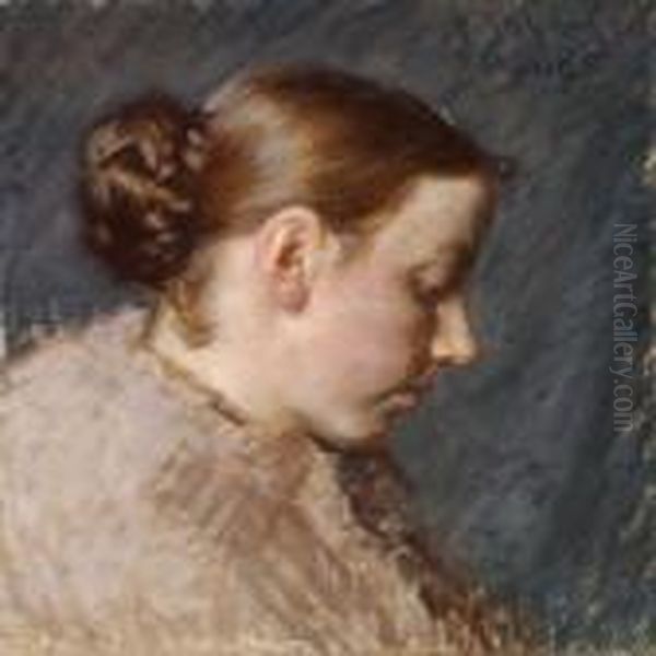 Portrait Of The Painter's Wife Martha In Profile Oil Painting by Viggo Johansen