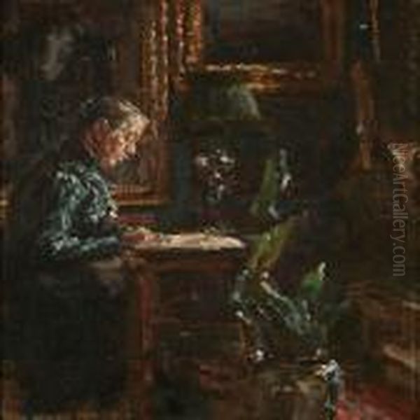 The Artist's Wifemartha In The Couples' Apartment At Charlottenborg Oil Painting by Viggo Johansen