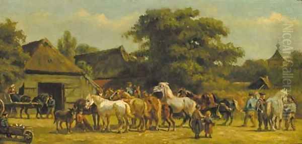 The horse-market Oil Painting by Willem Carel Nakken