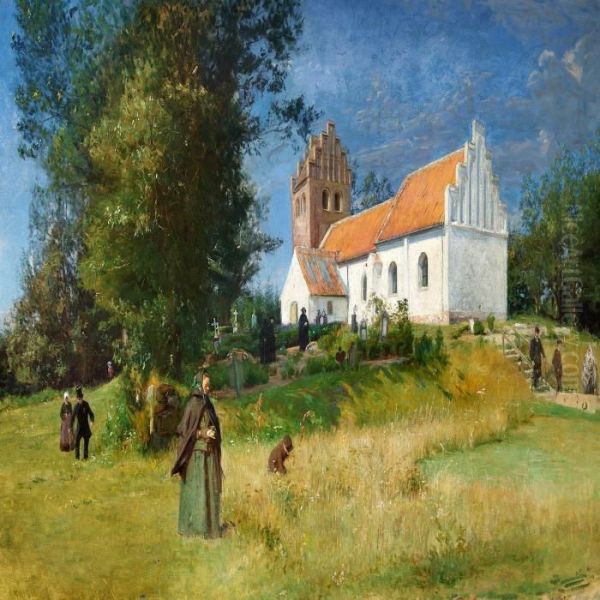 View Of Tibirke Church Oil Painting by Viggo Johansen