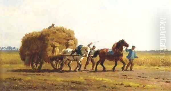 At the end of a harvest day Oil Painting by Willem Carel Nakken