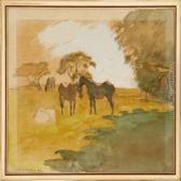 Horses In Dyrehaven Park Oil Painting by Viggo Johansen