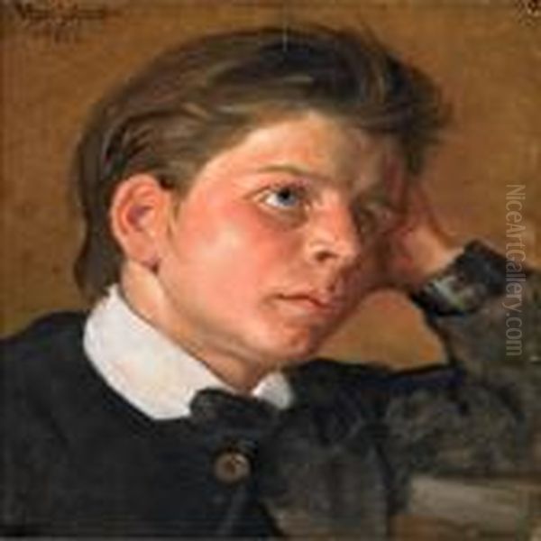 Portrait Of Young Man Oil Painting by Viggo Johansen