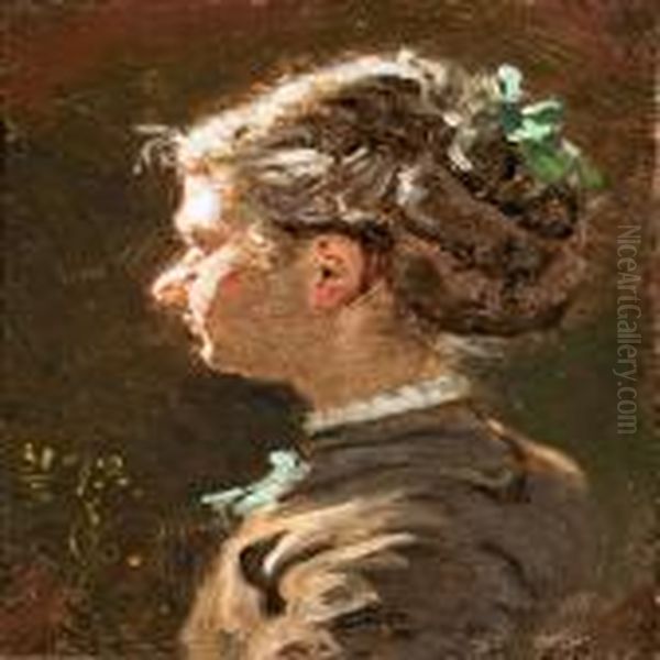 Portrait Of A Young Woman Oil Painting by Viggo Johansen