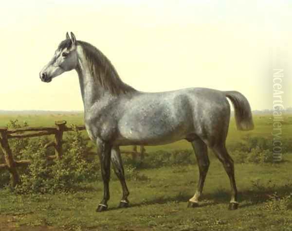 Portrait of a grey horse Oil Painting by Willem Carel Nakken