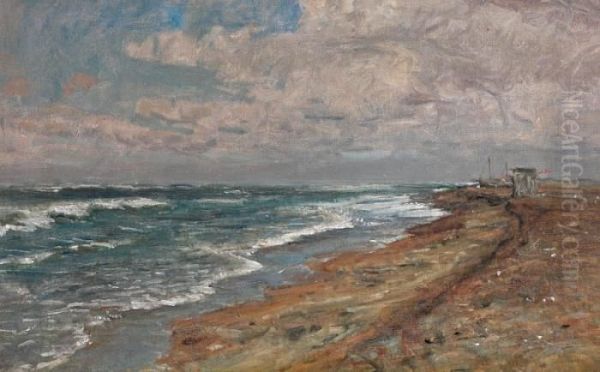 Beach Scenery, Low Tide. Signed V. Johansen 03 Oil Painting by Viggo Johansen