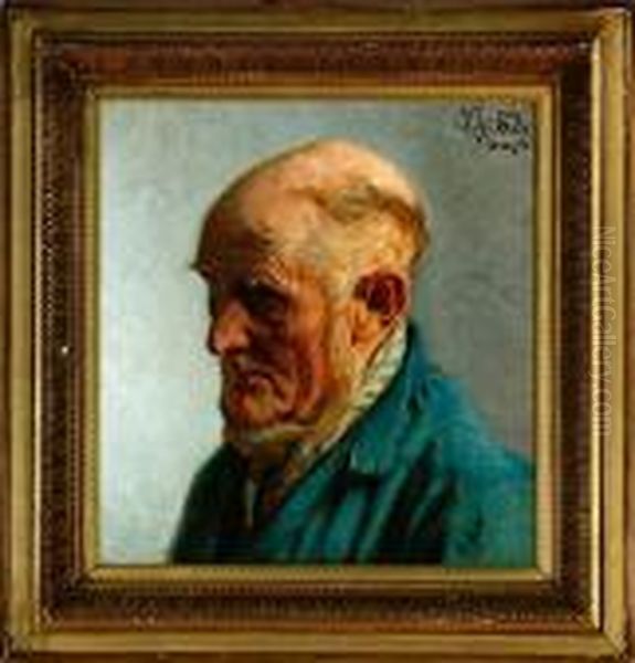 An Elderly Gentleman. Signed And Dated V. J. Dragor 83. Oil On Canvas. 38 X 34 Cm Oil Painting by Viggo Johansen