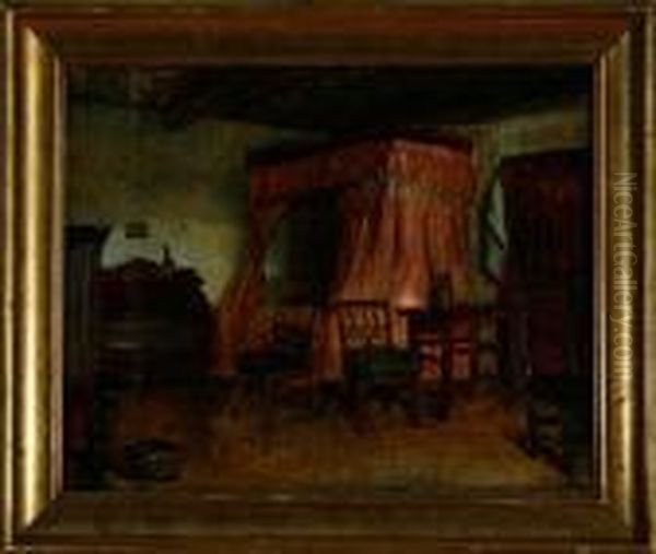 Ole Kraemmer's Livingroom In 
Hornbaek Village, Denmark. Signed And Dated V. Joh. 73. 25 X 32 Cm Oil Painting by Viggo Johansen