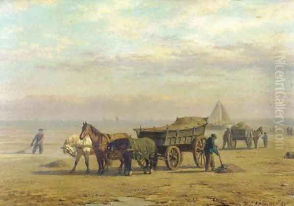 Shellfishers on the beach Oil Painting by Willem Carel Nakken