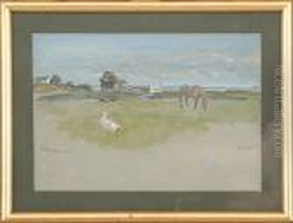 Scenery With A Horse And A Goose Oil Painting by Viggo Johansen