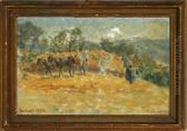 A Harvest Scenery From Anticoli In Italy Oil Painting by Viggo Johansen