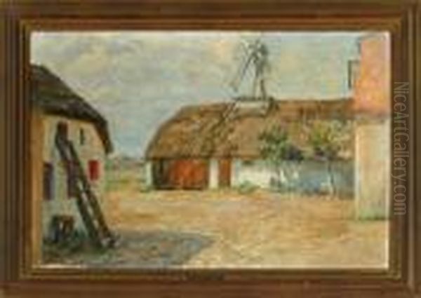 A Farm Exterior Oil Painting by Viggo Johansen