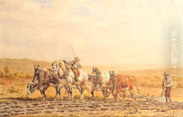 A ploughteam Oil Painting by Willem Carel Nakken