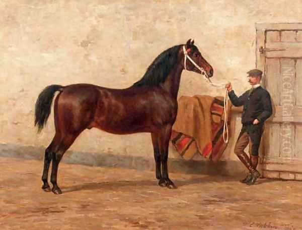 A steed with his groom Oil Painting by Willem Carel Nakken