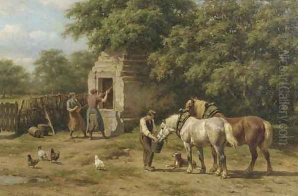 De Gasthuisput bij Bemelen, Limburg fresh water for the horses Oil Painting by Willem Carel Nakken