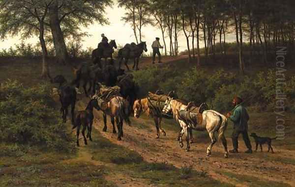 Foresters returning home Oil Painting by Willem Carel Nakken