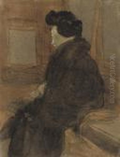 Woman In A Railway Carriage Oil Painting by Gwendolen John