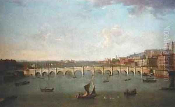 A View of the River Thames at Westminster Bridge Oil Painting by Joseph Nichols