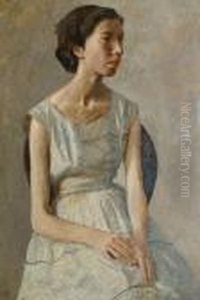 Model In A Striped Dress Oil Painting by Gwendolen John