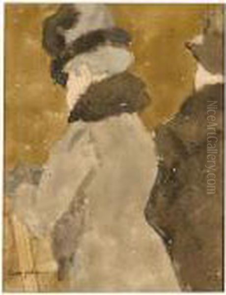 Three Quarter Back View Of An Old Lady In Grey Oil Painting by Gwendolen John