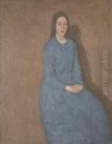 A Young Woman In Blue Oil Painting by Gwendolen John