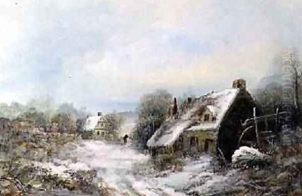 Snow Scene with Cottages Oil Painting by Harry Foster Newey