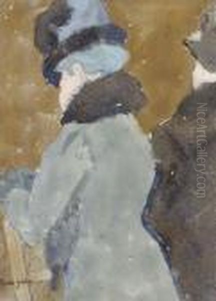 Two Ladies At A Balustrade, Three-quarter View From Behind Oil Painting by Gwendolen John