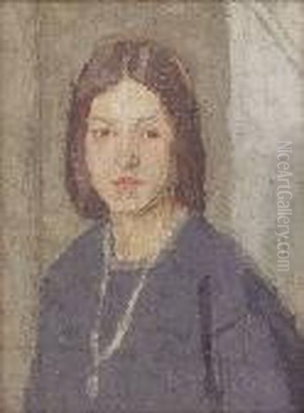 Girl In Grey Oil Painting by Gwendolen John