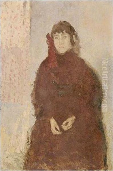 Young Woman In A Mulberry Dress Oil Painting by Gwendolen John