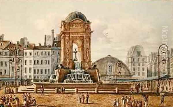 View of the Place and Fountain in the Marche des Innocents Paris 2 Oil Painting by Victor Jean Nicolle