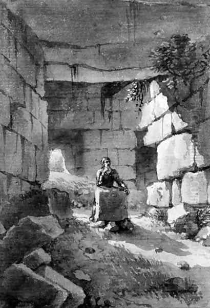 A man meditating among ruins Oil Painting by Victor Jean Nicolle